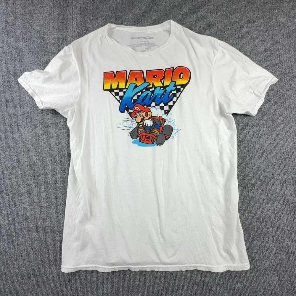 Mario Kart Shirt Mens Large White Mario Racing Graphic Tee Nintendo Video Game
